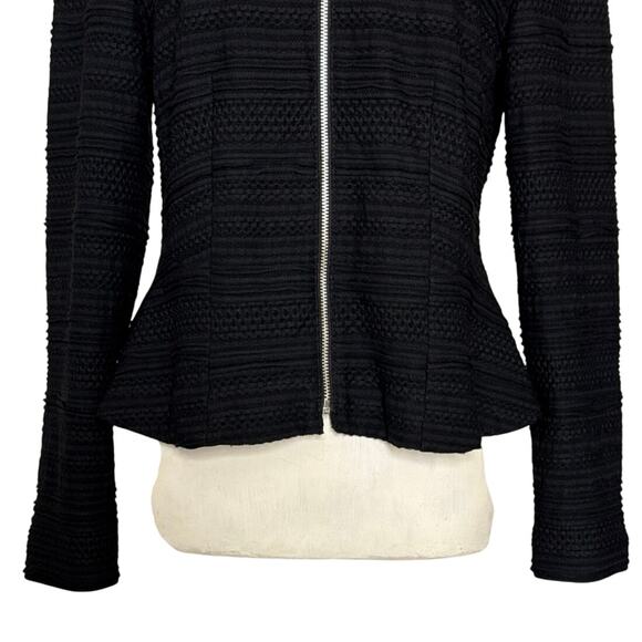 Rebecca Taylor Textured Knit Zipper Front Peplum Hem Womens Jacket 6 Black - Picture 9 of 12